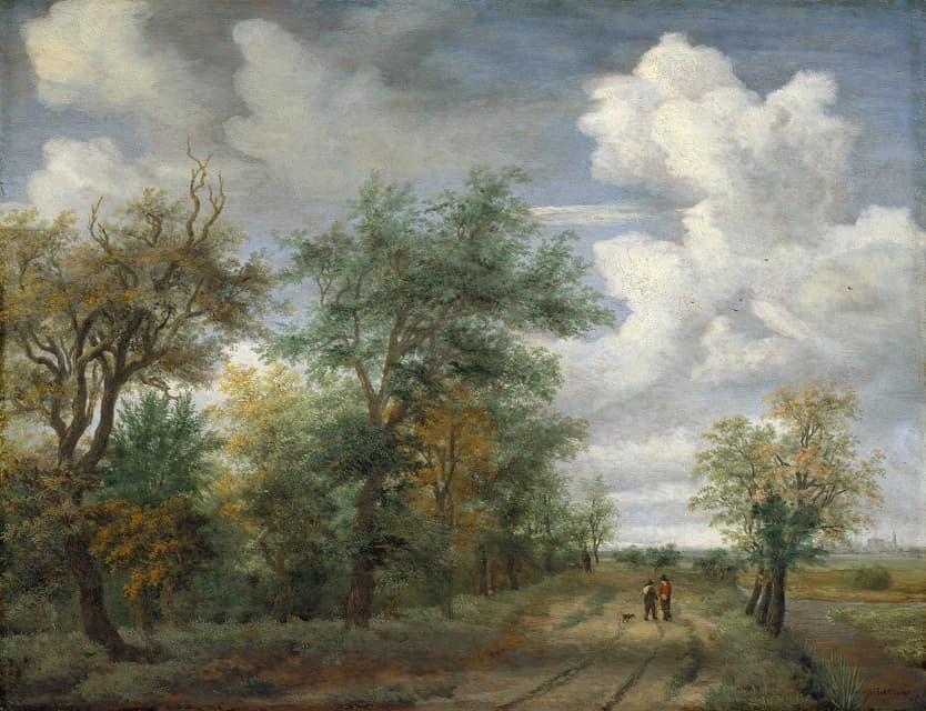 Meindert Hobbema - A Wooded Landscape with Figures