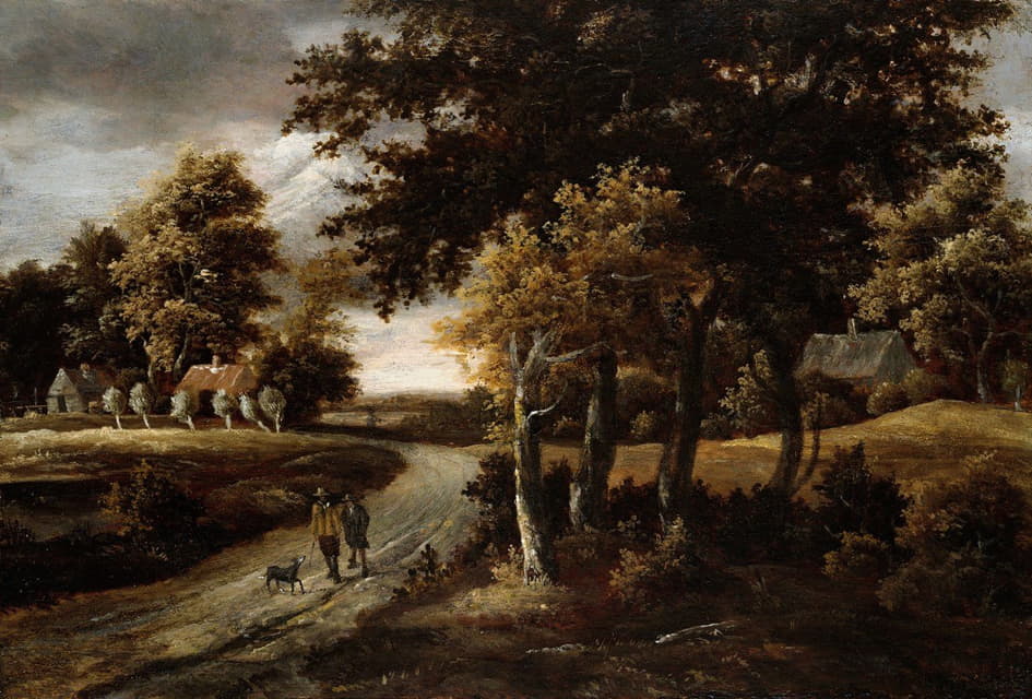 Meindert Hobbema - Wooded Landscape with Figures on a Path