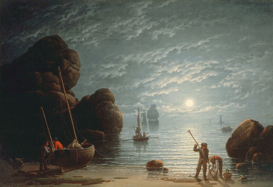 Robert Salmon - Moonlight Coastal Scene