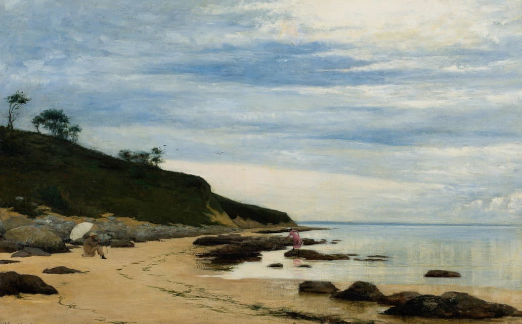 画家在海岸的绘画