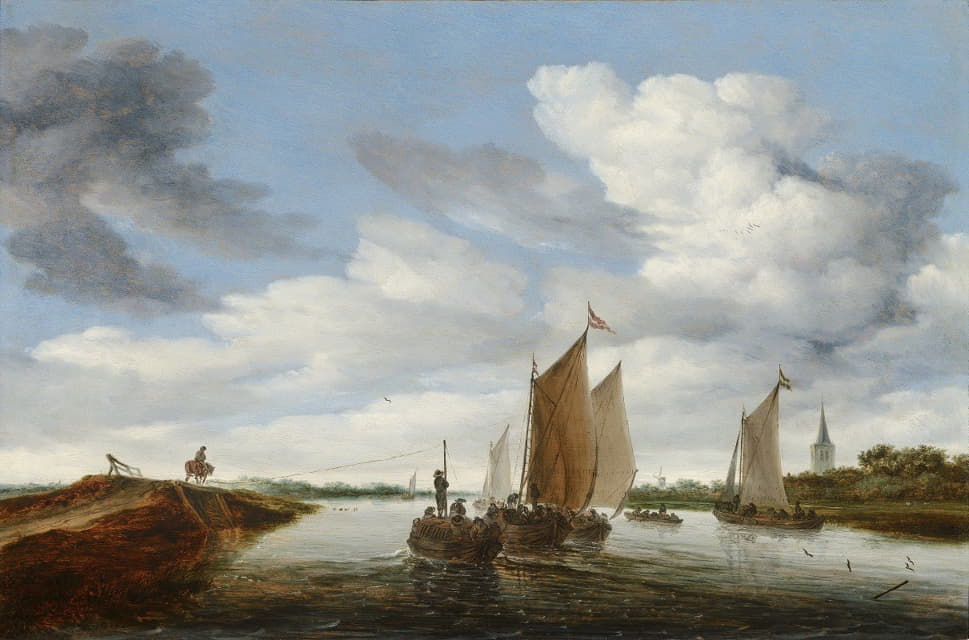 Jacob Salomonsz. van Ruysdael - River Landscape with Sailing Boats and a Horse-Drawn Barge