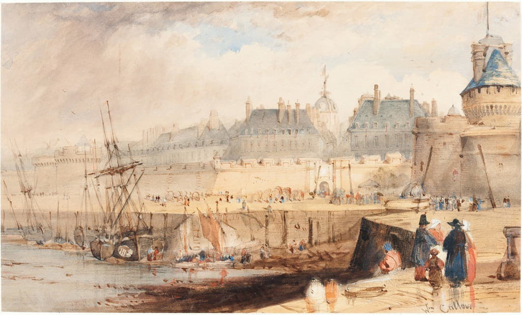 William Callow - The Harbor of St. Malo at Low Tide