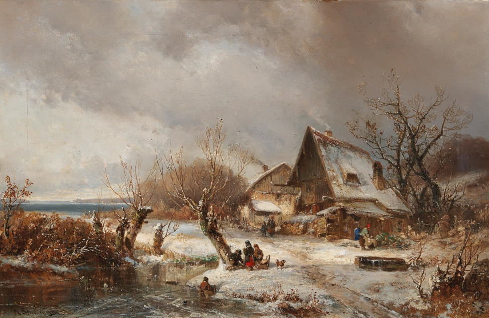 Adolf Stademann - Winter Landscape With Farmstead