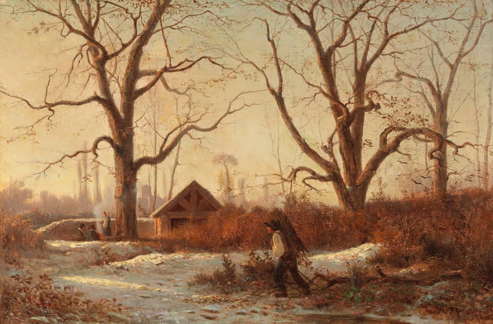 Adolphe Appian - Winter Landscape With Brushwood Gatherer