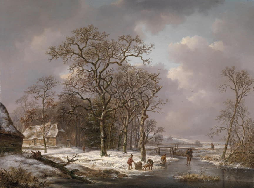 Andreas Schelfhout - Figures In A Winter Landscape
