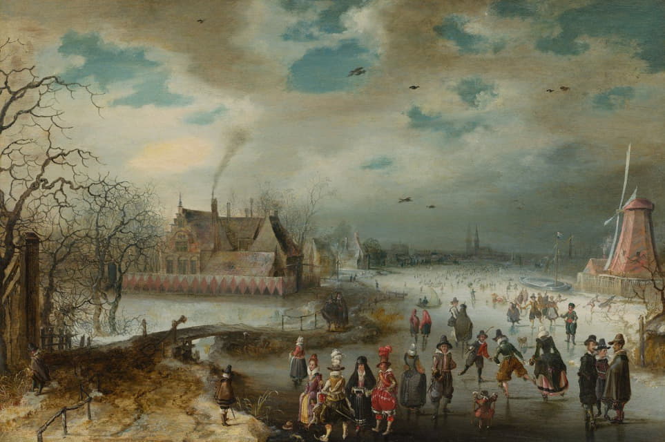 在冰冻的阿姆斯特丹河上滑冰