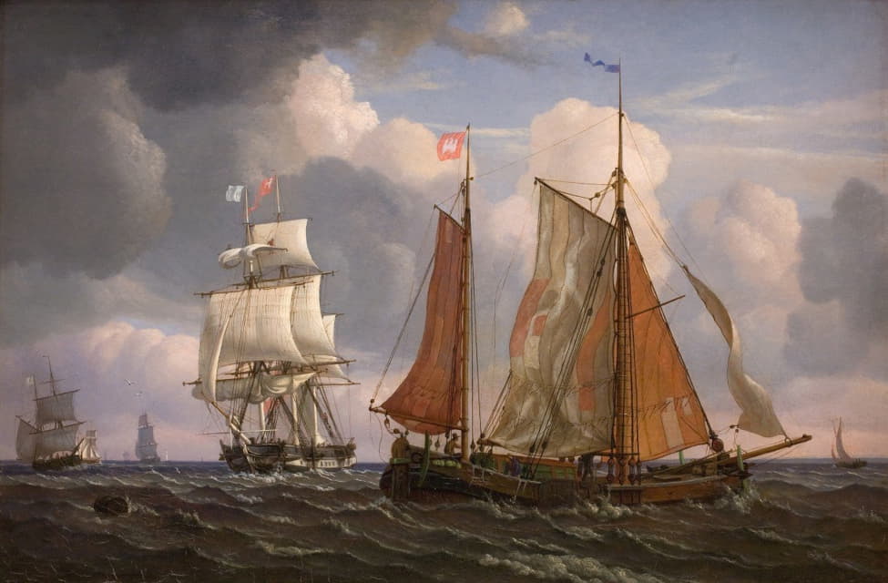 Adolph Friedrich Vollmer - Ships Sailing and Beating up against the Wind in the Sound