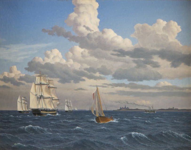 C.W. Eckersberg - Ships in the Sound North of Kronborg Castle, Elsinore