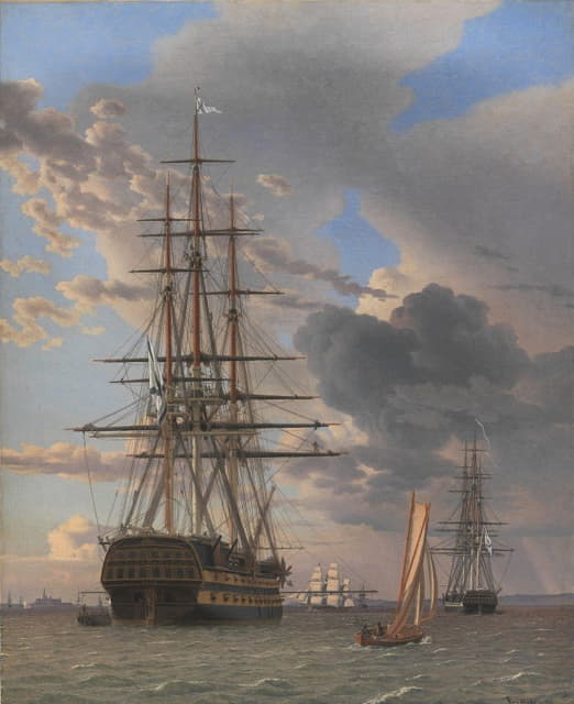 C.W. Eckersberg - The Russian Ship of the Line ‘Asow’ and a Frigate at Anchor near Elsinore