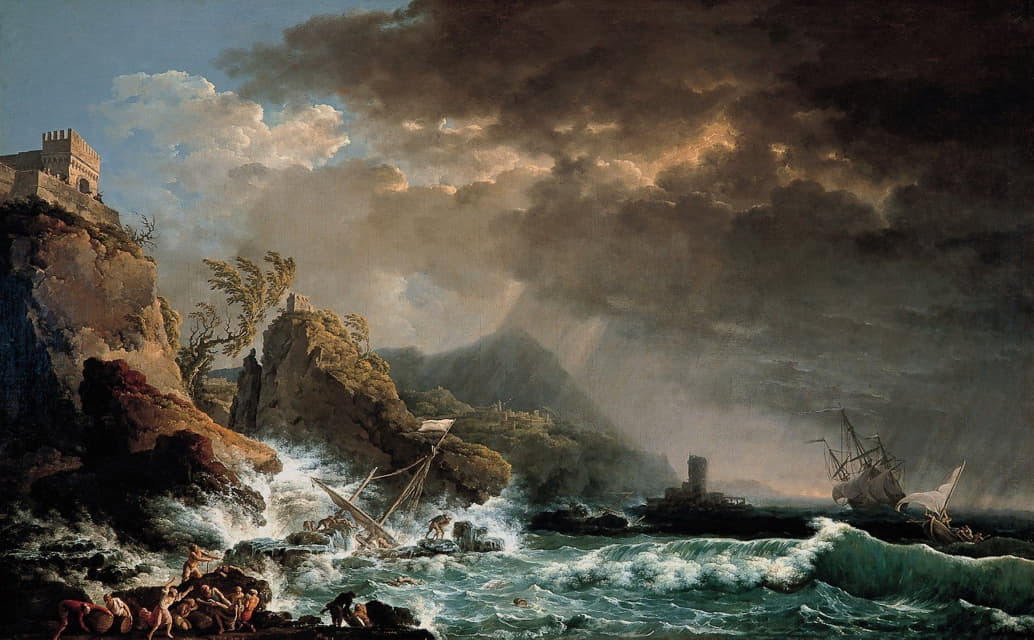 Carlo Bonavia - Shipwreck in a Rocky Inlet