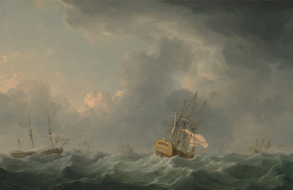 大风前航行的英国船只