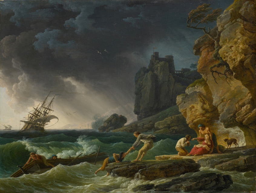 Claude-Joseph Vernet - Stormy seas with castaways