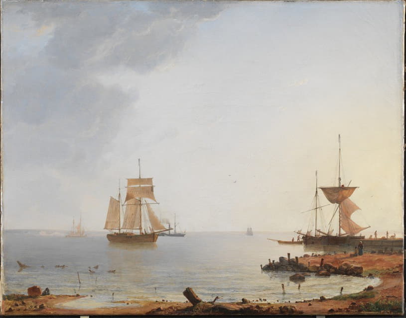 Emanuel Larsen - Ships Off the Coast of Zealand. Morning