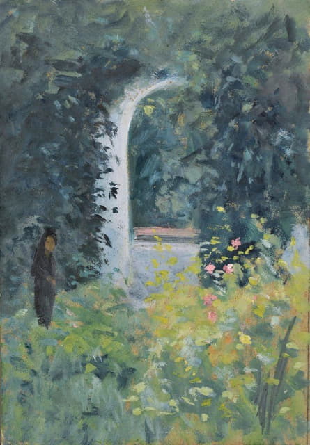 Ernst Schiess - Woman in a Rose Garden