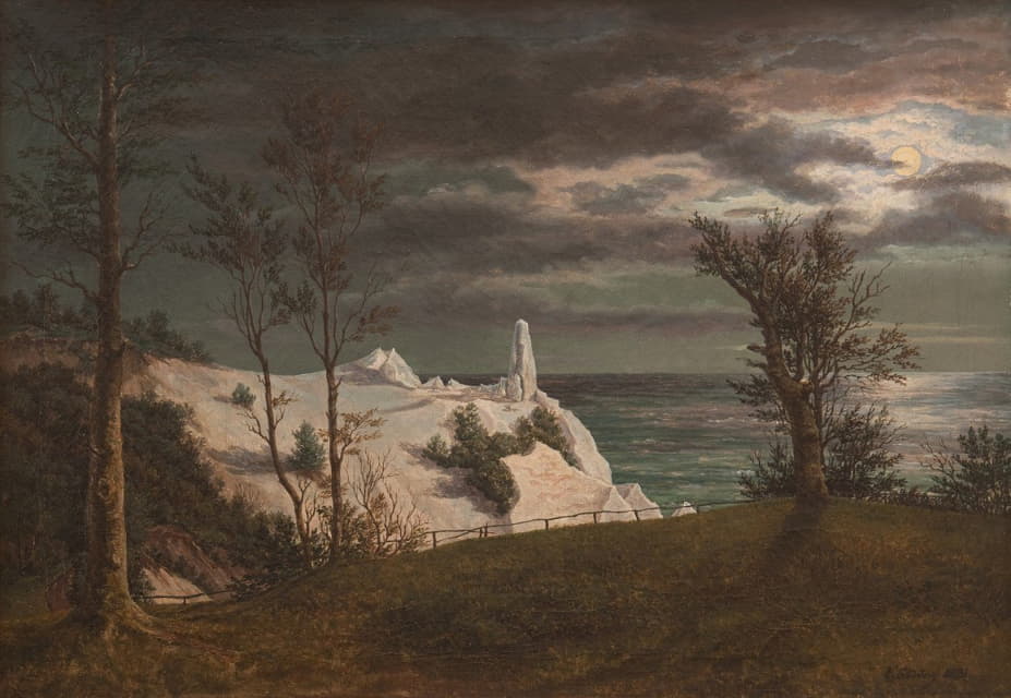 Frederik Sødring - The ‘Summer Spire’ on the Chalk Cliffs of the Island Møn. Moonlight