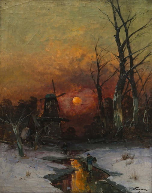 Georg Fischhof - Winter Landscape At Sunset
