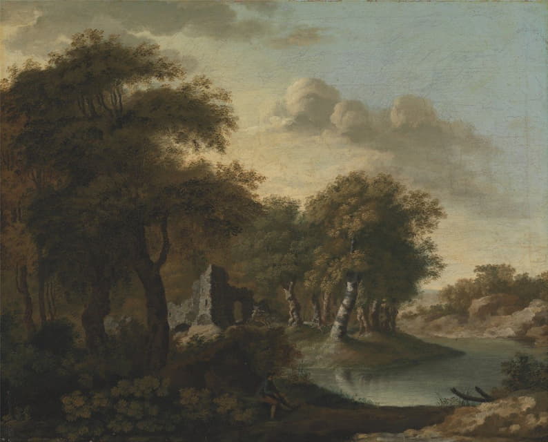 George Smith - A View Near Arundel, Sussex, with Ruins by Water