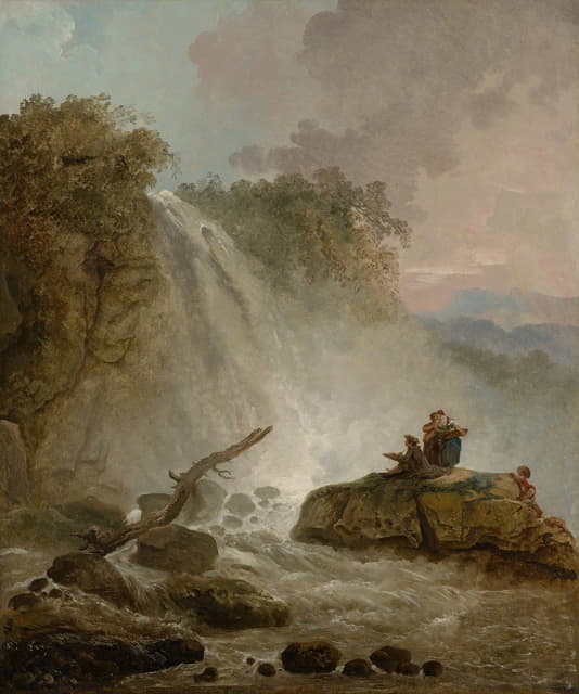 Hubert Robert - Waterfall with Drawing Artist