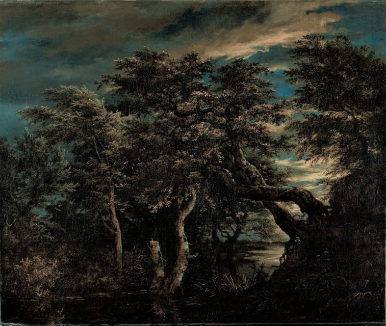 Jacob van Ruisdael - A Marsh in a Forest at Dusk