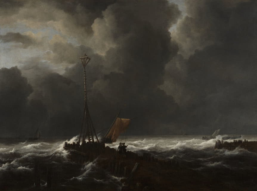 Jacob van Ruisdael - Rough Sea at a Jetty