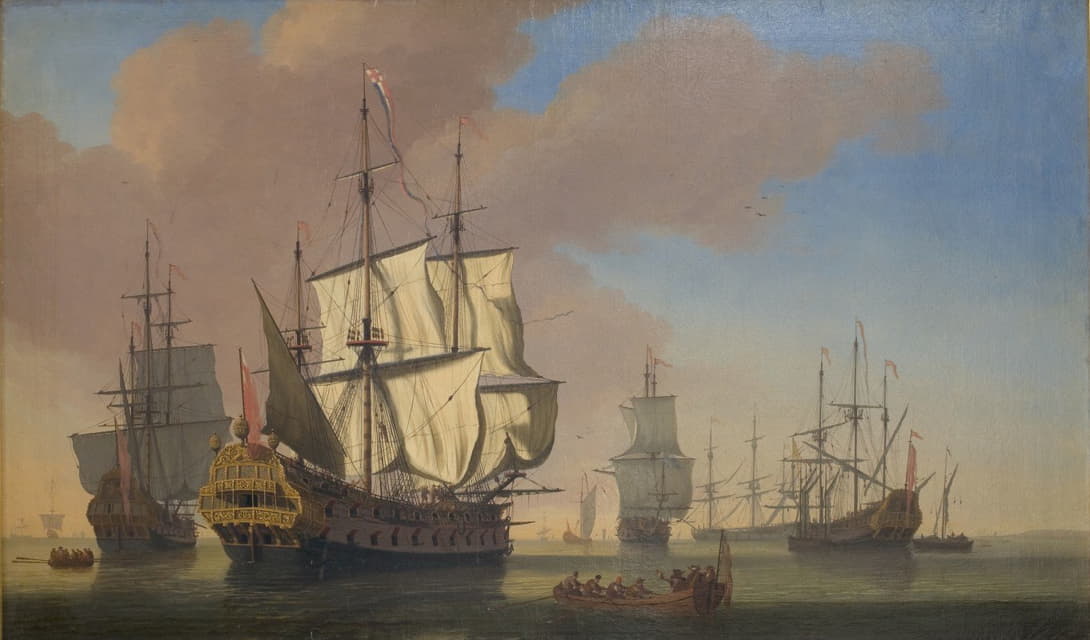 Jan Karel Donatus van Beecq - English Warships in a Roadstead in Calm Weather