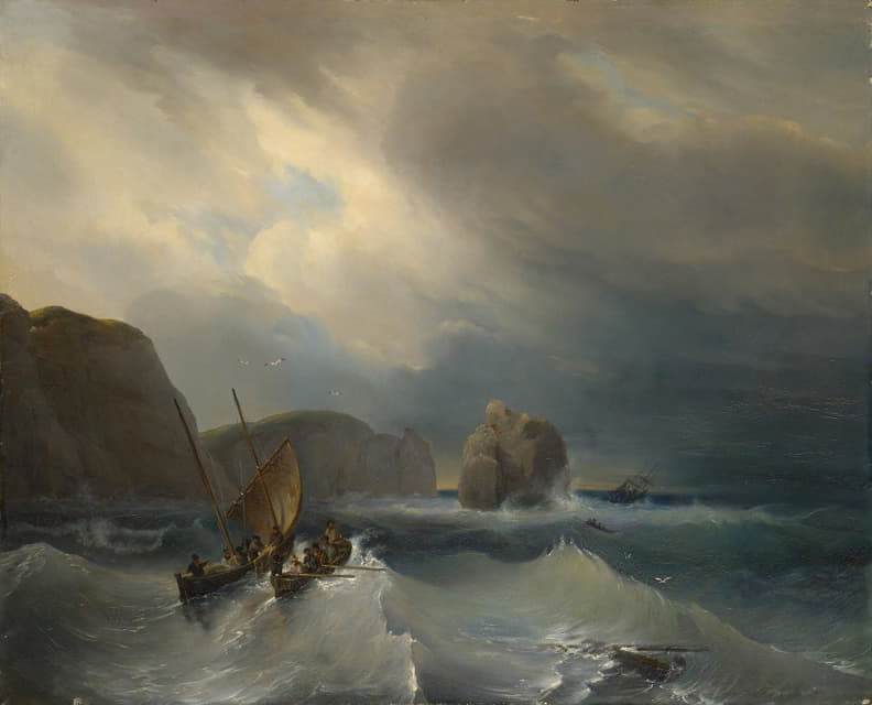 Théodore Gudin - Rough Sea with Ships