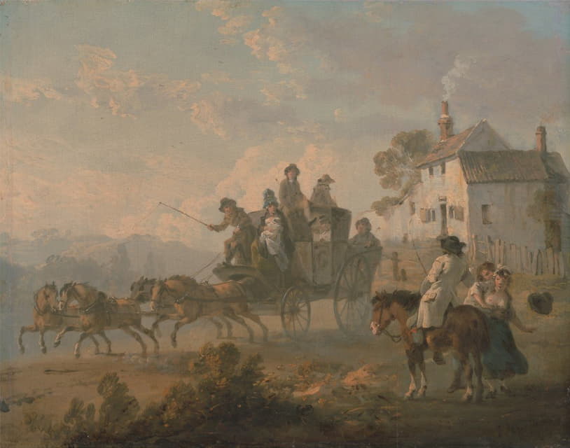 Julius Caesar Ibbetson - A Stage Coach on a Country Road