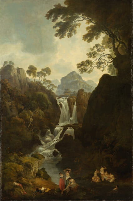 Julius Caesar Ibbetson - A Waterfall with Bathers