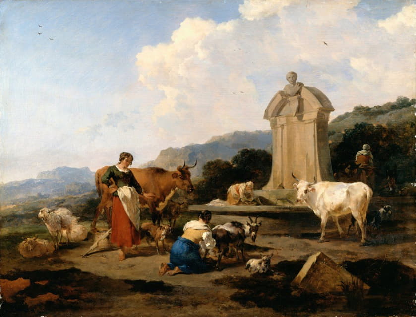Nicolaes Pietersz. Berchem - Roman Fountain with Cattle and Figures (Le Midi)