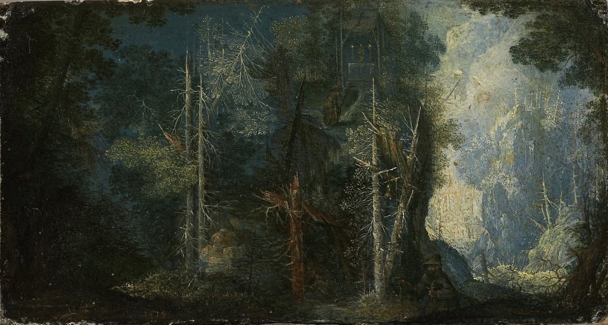 Pieter Stevens - Woodland Scenery with Hermitage
