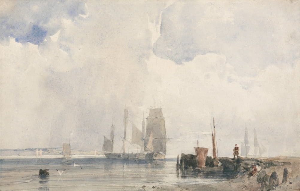 Richard Parkes Bonington - Shipping in an Estuary, Probably near Quilleboeuf