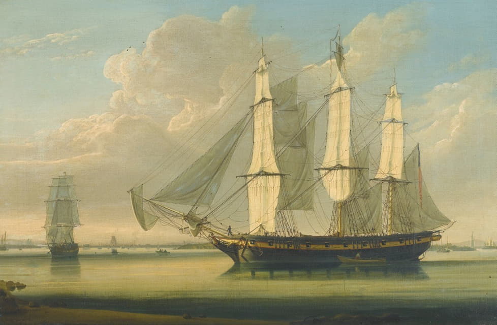 Robert Salmon - A Fully Rigged Ship In The Thames off Woolwich