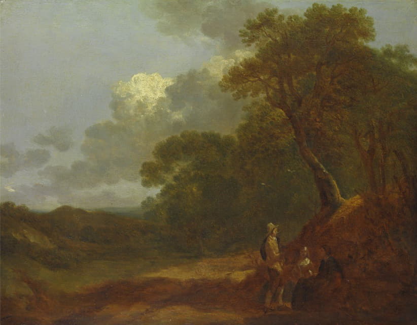 一个男人和两个坐着的女人说话的树林景观