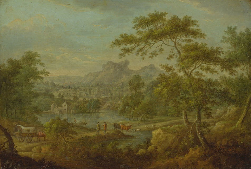 Thomas Smith of Derby - An Imaginary Landscape with a Wagon and a Distant View of a Town