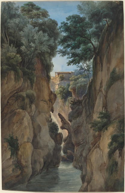 Achille Etna Michallon - View of a Waterfall through a Ravine