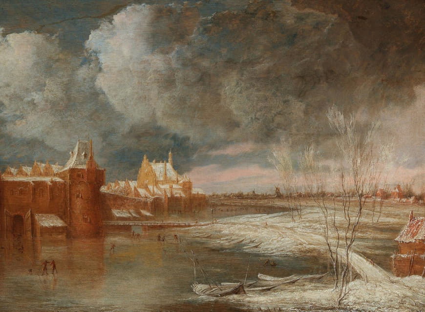 Adriaen Jansz. van Nuys - Winter landscape near Rotterdam with the Hofpoort and the old Delftsche Poort