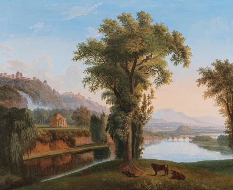 Circle of Jacob Philipp Hackert - A Vast Landscape with a View of the Tivoli Falls