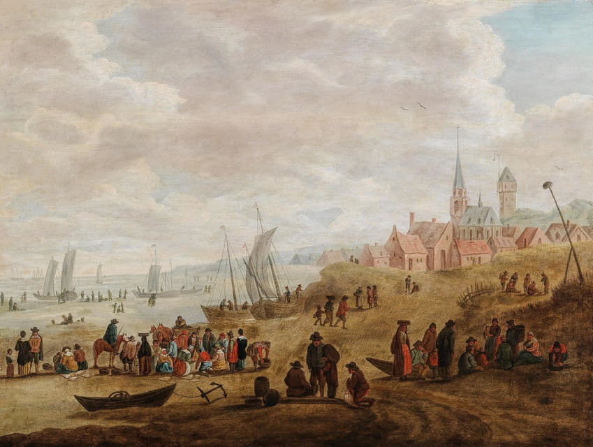 Cornelis Beelt - A coastal landscape with numerous figures