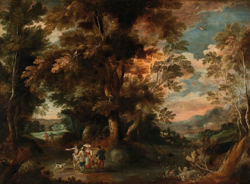 David Vinckboons - A wooded landscape with travellers