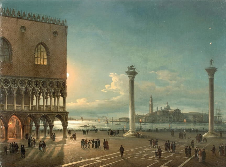 Giovanni Grubacs - The Piazzetta di San Marco in moonlight, Venice