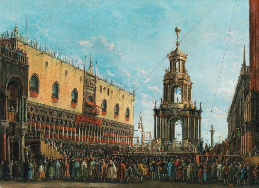 Giuseppe Bernardino Bison - The ‘Giovedi Grasso’ Festival before the Ducal Palace in Venice