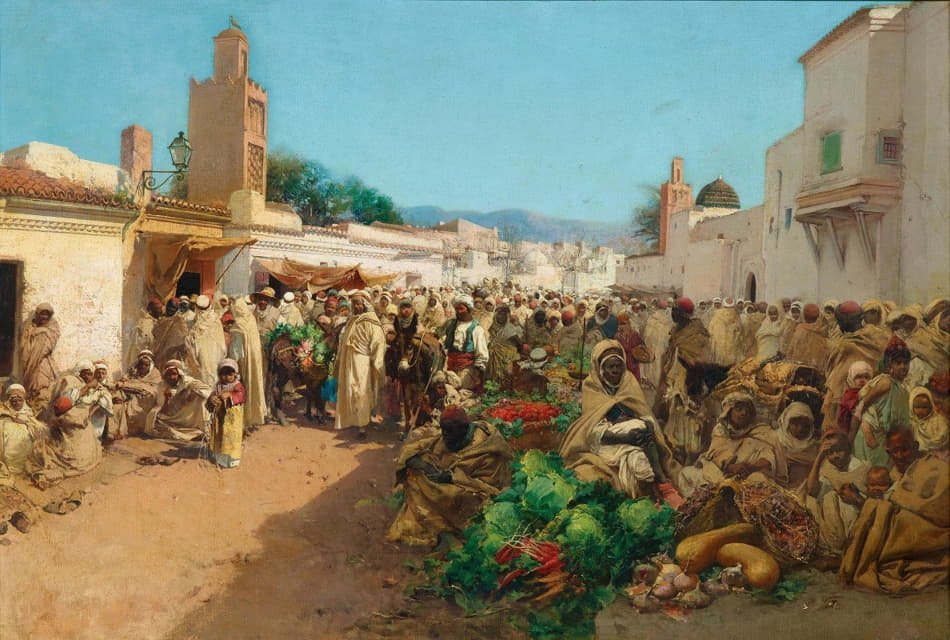 Gustavo Simoni - A Market Scene in Tlemcen, Algeria