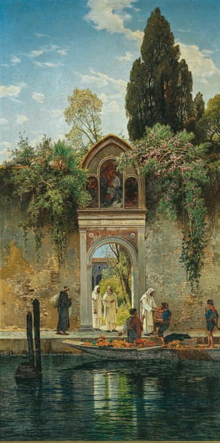 Hermann David Solomon Corrodi - Venice, at the gate of the island monastery of San Lazzaro