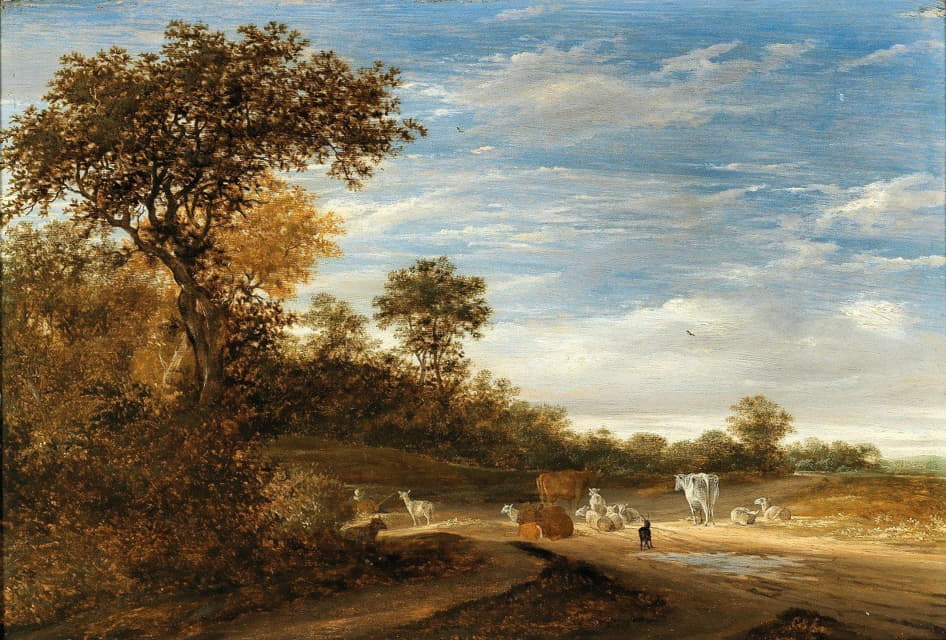 Jacob Salomonsz. van Ruysdael - A wooded landscape with cattle resting