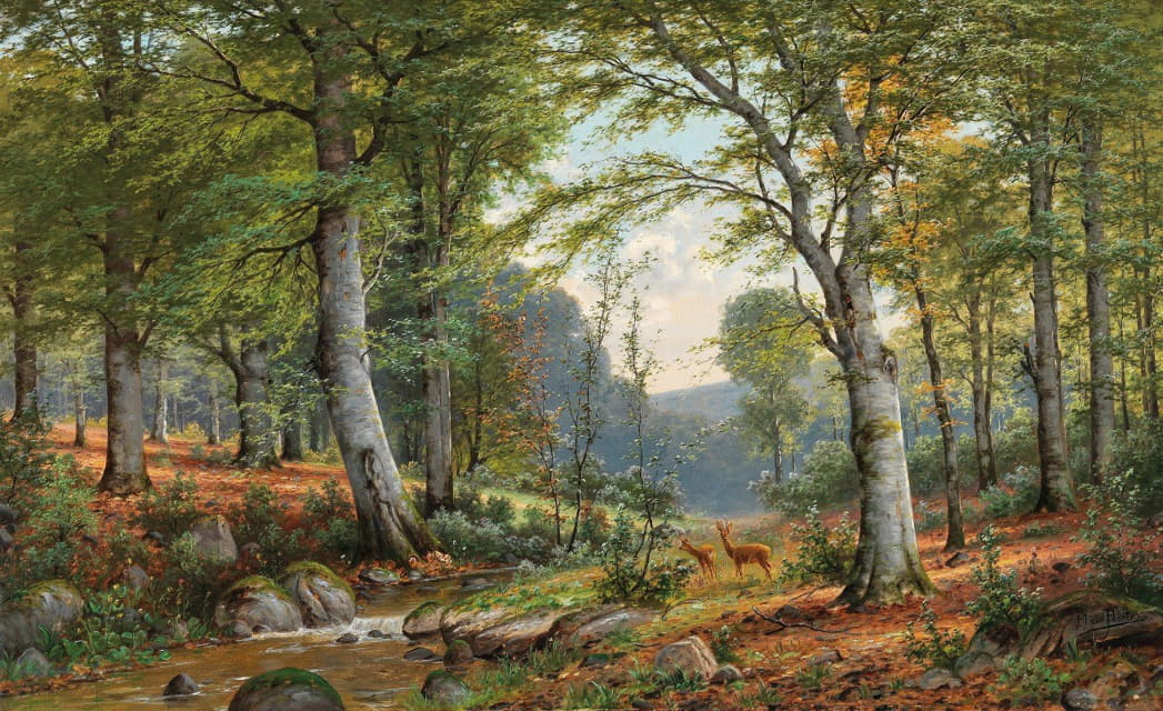 Jacobus Johannes van Poorten - Roe Deer in an Idyllic Wooded Landscape