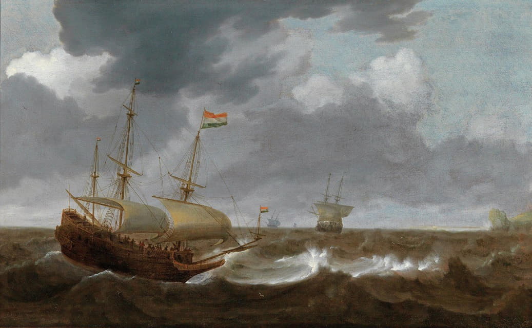 Jan Porcellis - Ships on a turbulent sea