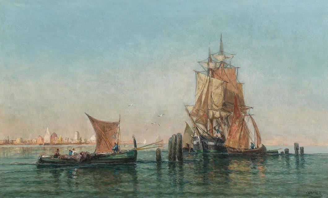 Jules Vernier - Venice, Trading Vessels in the Lagoon