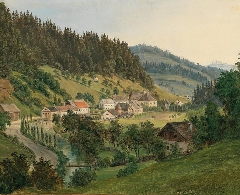 Ludwig Halauska - A View of Waidhofen an der Ybbs (The House of Scythe Manufacturer Baron Winkler)