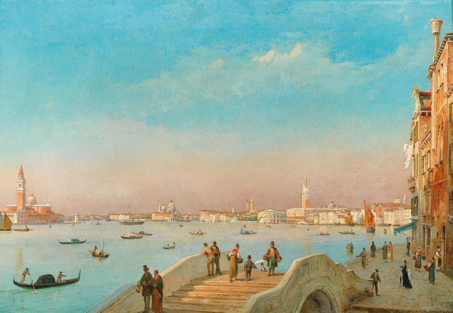 Luigi Querena - Venice, the Riva degli Schiavoni