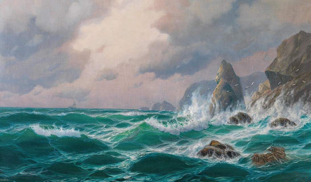Max Jensen - Stormy Sea before a Rocky Coast